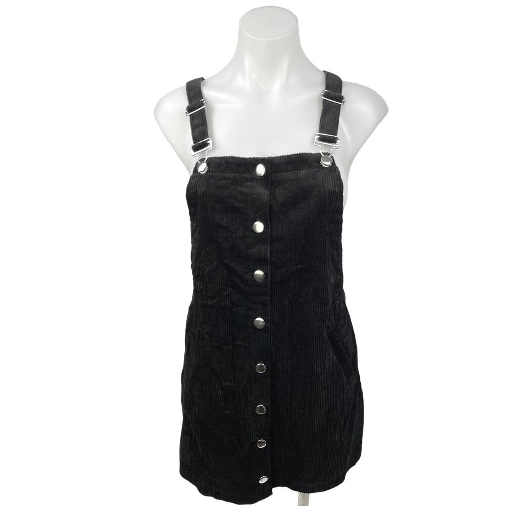 NEW Francesca's Jessie Black Corduroy Jumper Pinafore Mini Overalls Dress S